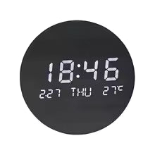 Wood Grain Round LED Wall Clock – Nordic Silent Digital Clock with Temperature & Date Display