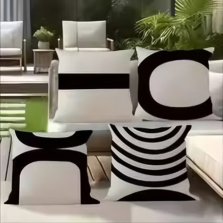 Black & White Mid-Century Modern Pillow Covers – Geometric Minimalist Decorative Cushion Covers