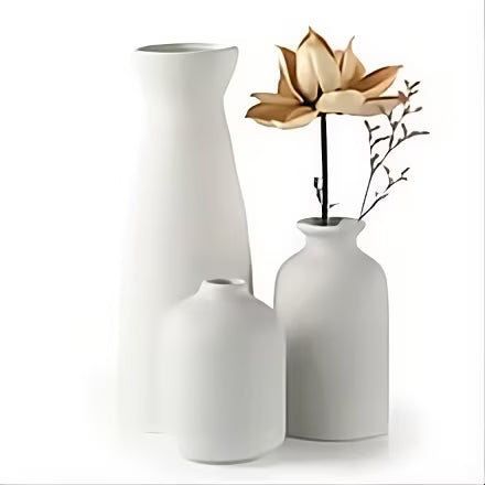 White Ceramic Vase Set of 3 – Modern Boho Farmhouse Decorative Flower Vases for Home Decor